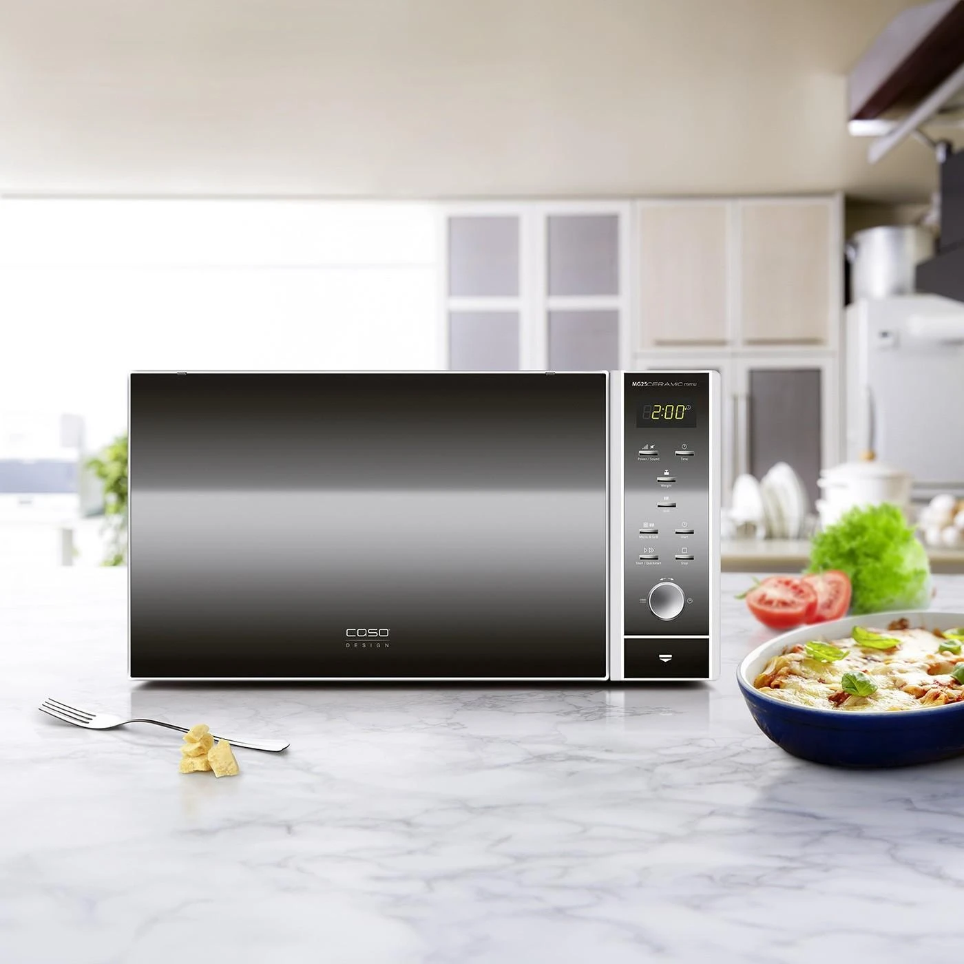 Caso | Keraminė mikrobangų krosnelė su grotelėmis | MG 25 Ecostyle | Laisvai pastatoma | 900 W | 25 l | Grotelės | Sidabrinis