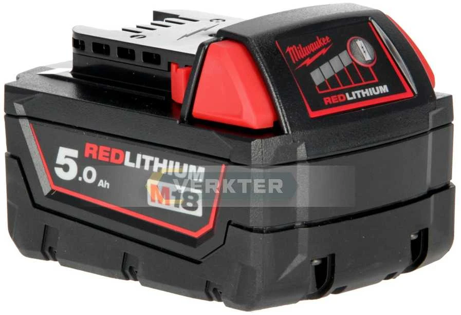 Milwaukee M18 5.0Ah akumuliatorius su įkrovos indikatoriumi
