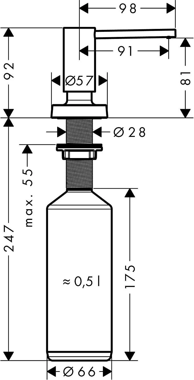 Muilo dozatorius Hansgrohe A51, 40448800, nerūdijančio plieno