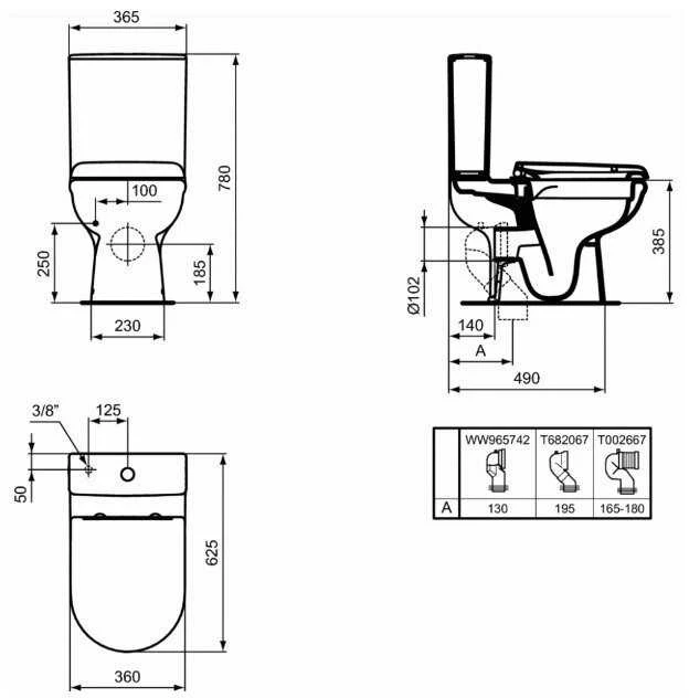 Pastatomas WC Ideal Standard, Exacto RimLS+ su bakeliu ir soft close dangčiu