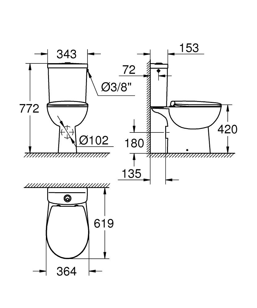 Grohe BauCeramic pastatomas wc su Rimless su QR/SC dangčiu, baltas