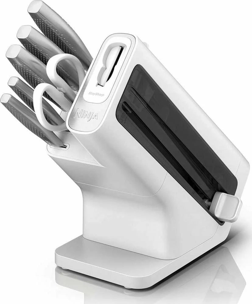 Ninja Kitchen StaySharp nerūdijančio plieno 6 dalių peilių rinkinys + baltas peilių laikymo blokas - K62006EUWH