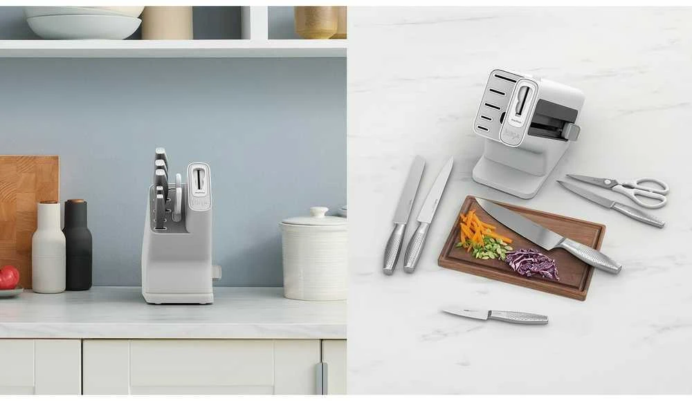 Ninja Kitchen StaySharp nerūdijančio plieno 6 dalių peilių rinkinys + baltas peilių laikymo blokas - K62006EUWH