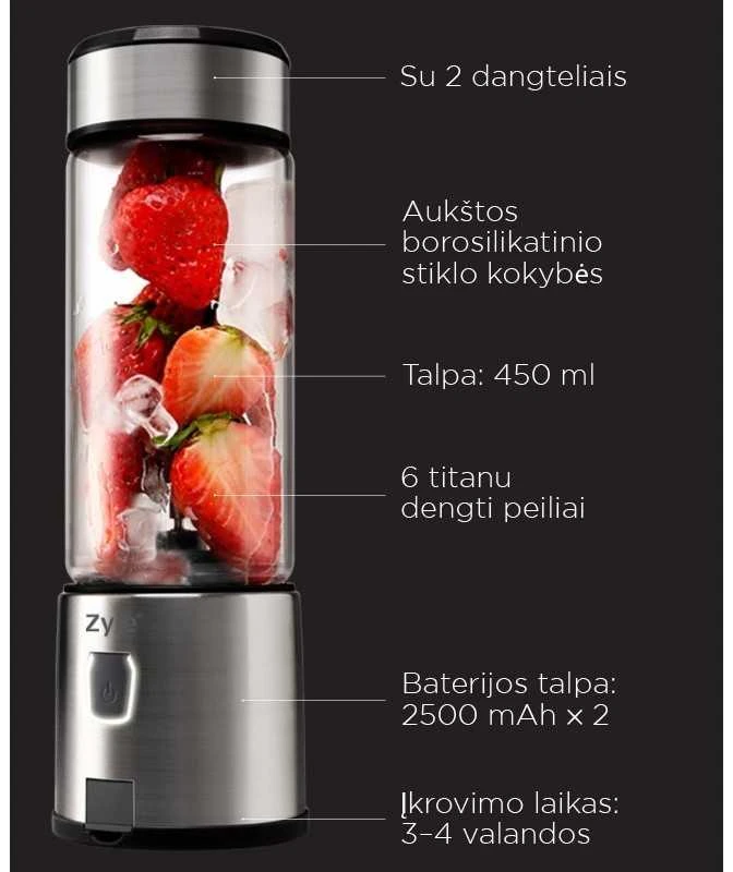 Įkraunama nešiojama kokteilinė su titanu dengtais ašmenimis Zyle, ZY03RBS, sidarbinės spalvos