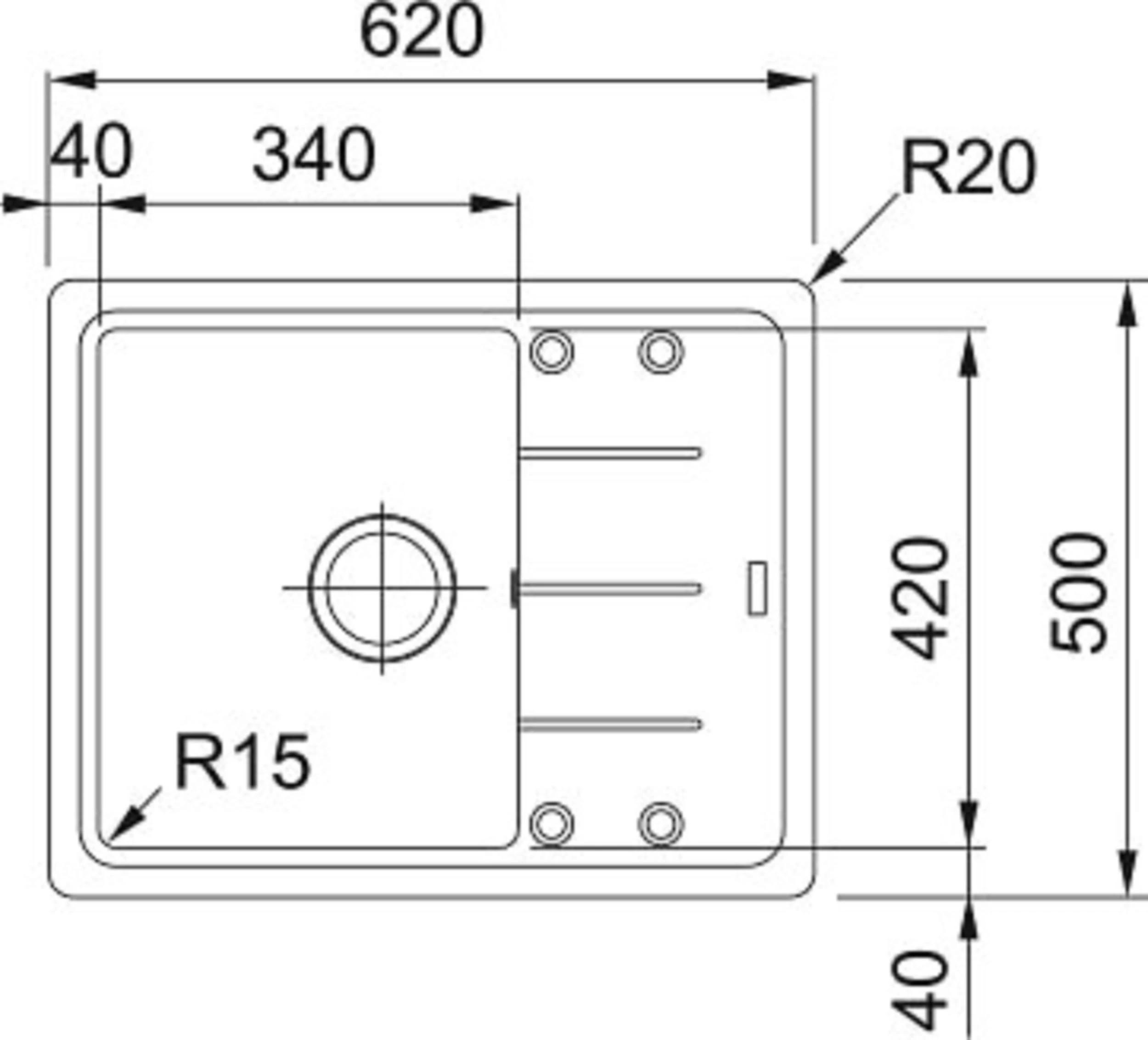 Akmens masės plautuvė Franke Basis, BFG 611-62, Steingrau