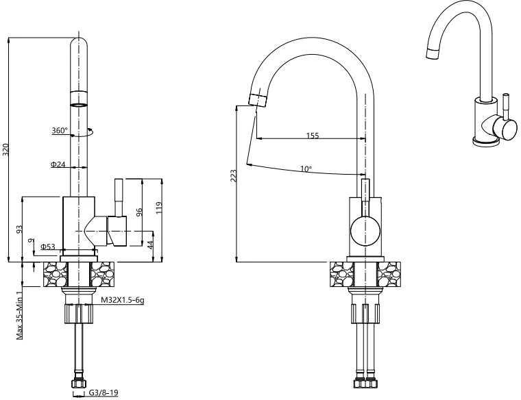 Plautuvė su maišytuvu Quadron GO MAX VERY Juodas, TQ7744GMBLM