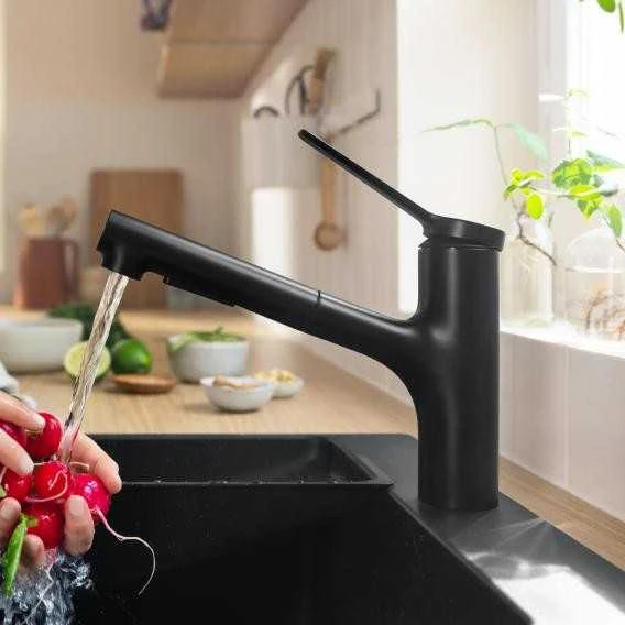 Plautuvės maišytuvas su ištraukiama žarna Hansgrohe Zesis M33, 74800670, juodas matinis