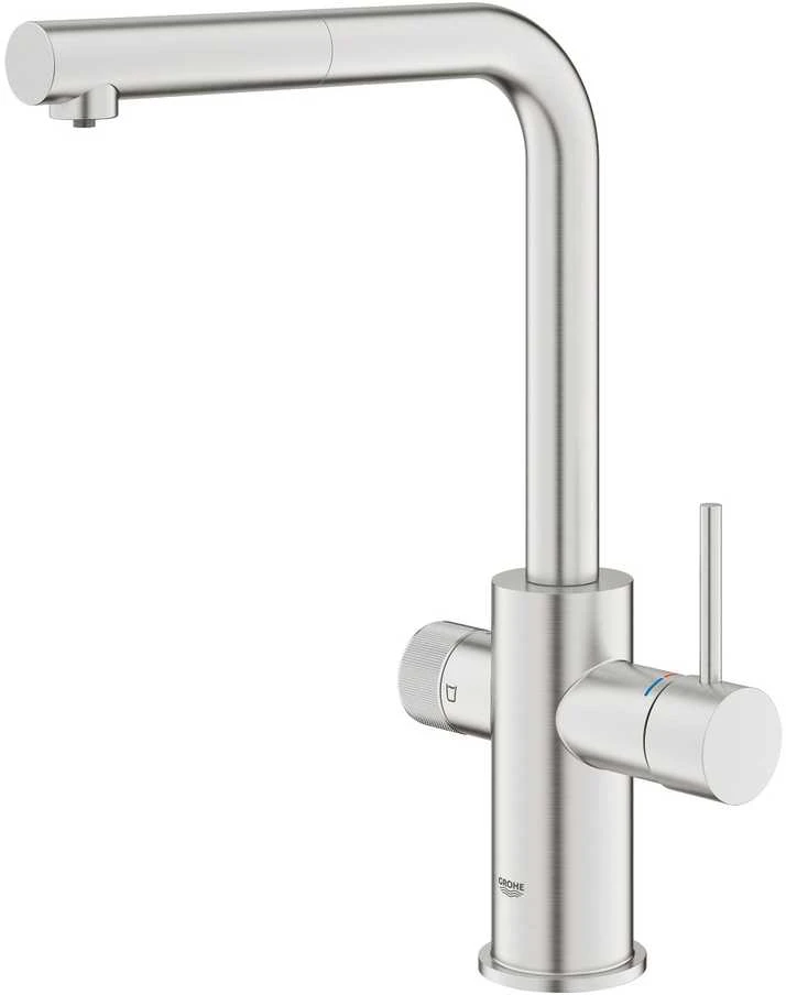 Grohe Mėlyna Pure Minta virtuvinis maišytuvas su ištraukiamu dušeliu (be filtro), nerūd. plienas