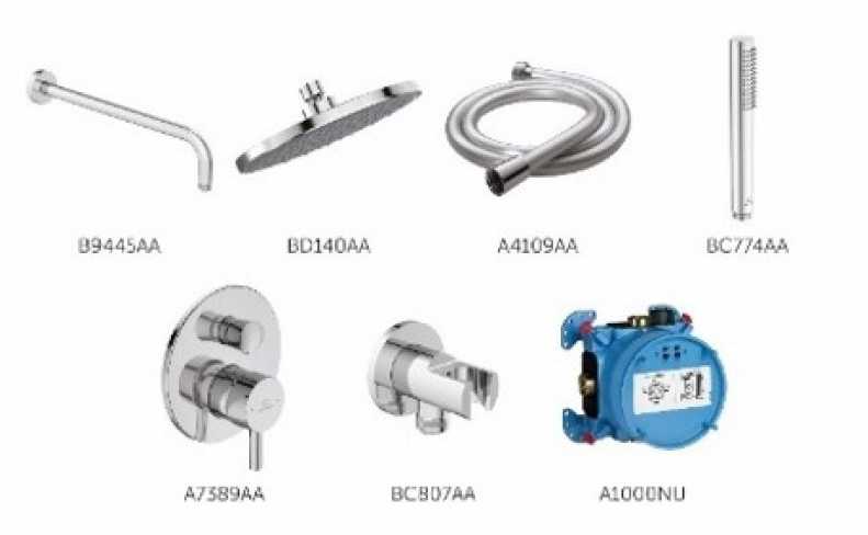 Potinkinis dušo komplektas Ideal Standard Ceraline, su apvalia Ø200 mm galva, chromas