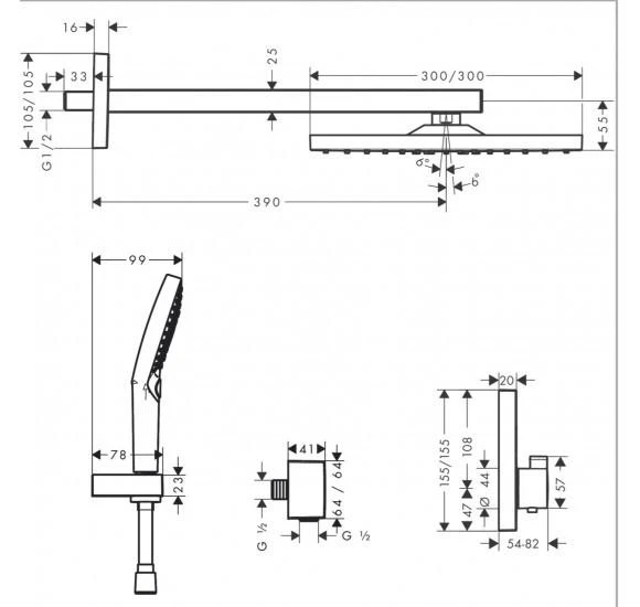 Potinkinės, termostatinės dušo sistemos komplektas Hansgrohe Raindance E 27939670, juodas matinis