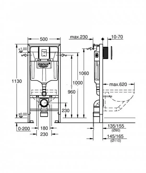 Potinkinio rėmo ir pakabinamo klozeto komplektas Grohe 38827000 + Laufen H8669570000001