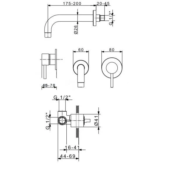 Praustuvo maišytuvas montuojamas iš sienos Flexdoccia Matrix 33310.05.2CR+00400.05.2CR, chromas