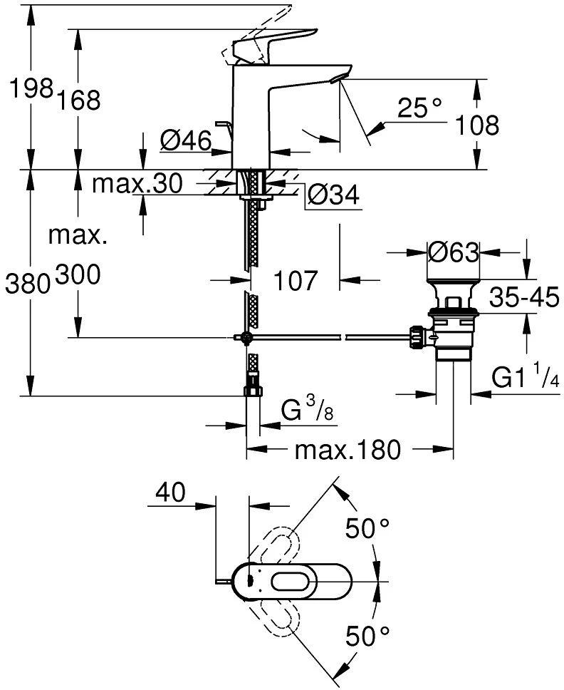 Praustuvo maišytuvas su su dugno vožtuvu (aukštesnis) Grohe Bauloop, M, 23762000