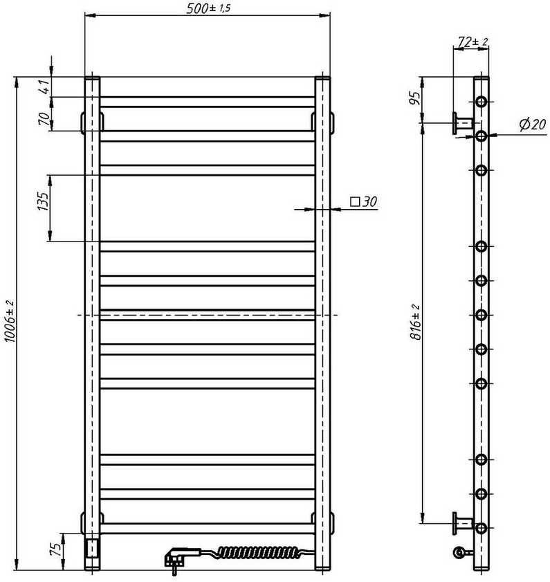 Rankšluosčių džiovintuvas Navin Classic Quadro 500x1000 Sensor juodas dešinė 12-216053-5010