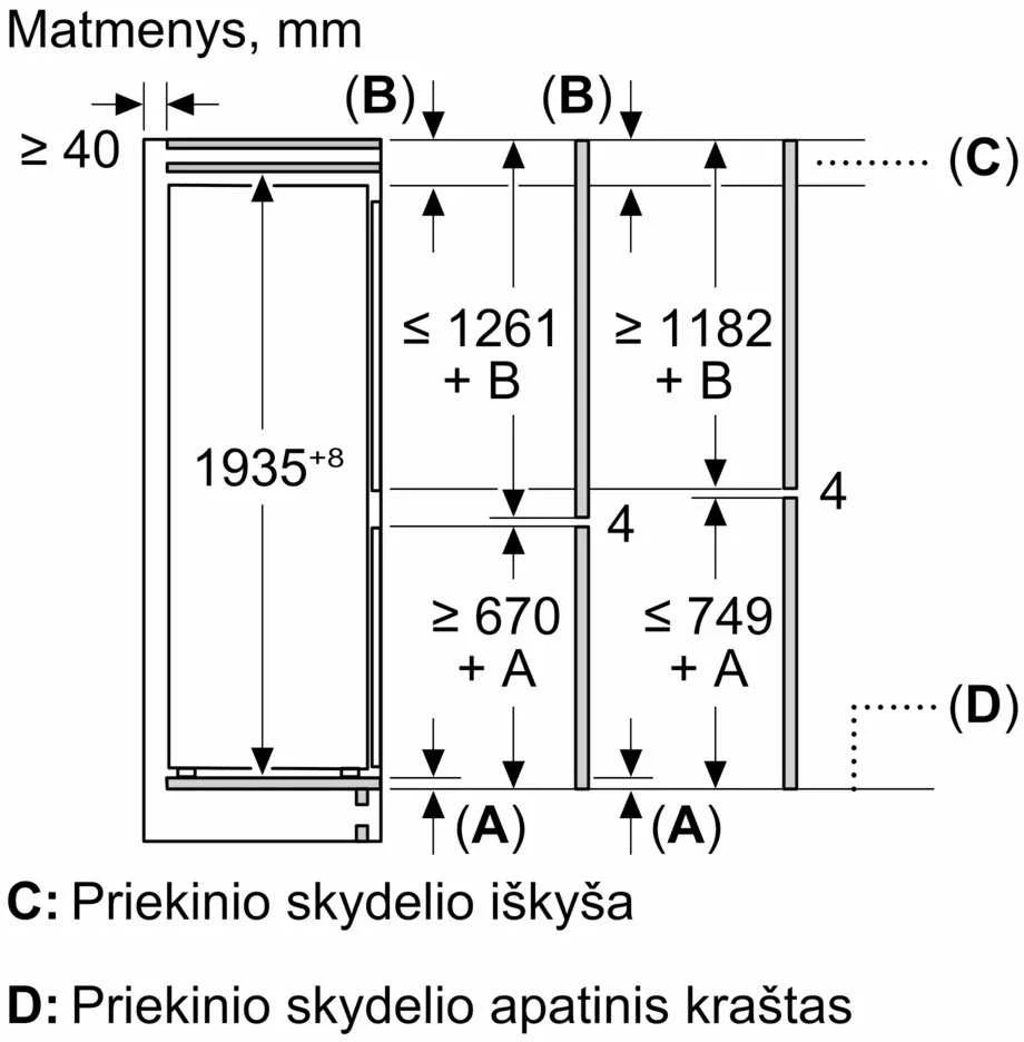 Bosch KBN96VSE0 Serija 4, Įmontuojamasis šaldytuvas-šaldiklis su šaldiklio skyriumi apačioje, 193.5 x 69.1 cm, slankiojantis vyris