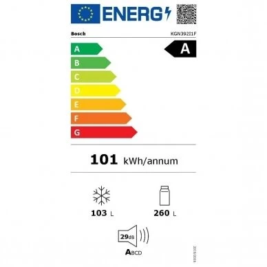Bosch KGN392I1F Serija 4, Laisvai statomas šaldytuvas-šaldiklis su šaldiklio skyriumi apačioje, 203 x 60 cm, Nerūdijančio plieno