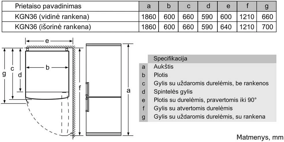 Laisvai pastatomas šaldytuvas-šaldiklis su šaldiklio skyriumi apačioje Bosch KGN36VWED Serie | 4, 186 x 60 cm, balta