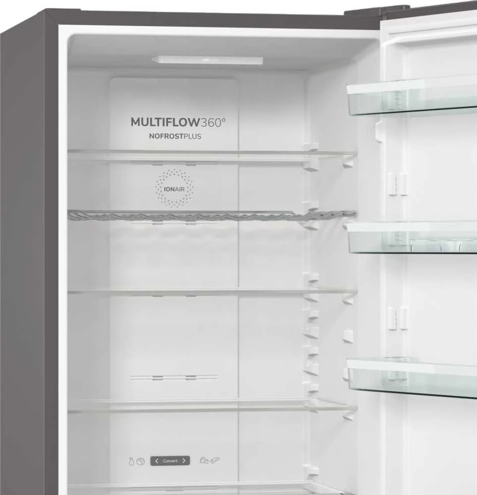 Gorenje | Šaldytuvas | NRK6202AXL4 | Energy efficiency class E | Free standing | Combi | Height 200 cm | No Frost system | Šaldytuvas net capacity 235 L | Šaldiklis net capacity 96 L | Ekranas | 38 dB | Nerūdijantis plienas