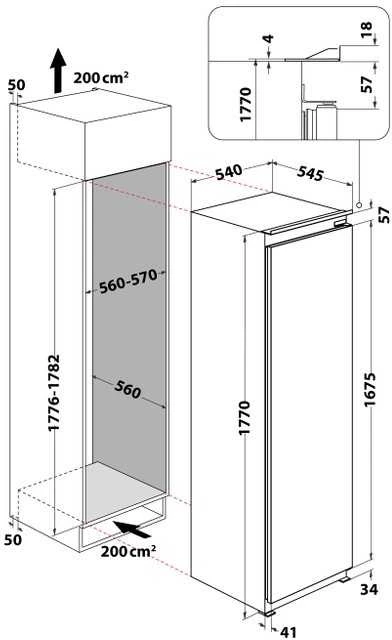 Whirlpool Šaldytuvas | WHSD18A013D1 | Energy efficiency class E | Built-in | Larder | Height 177 cm | Šaldytuvas net capacity 306 L | Ekranas | 30 dB | Nerūdijantis plienas