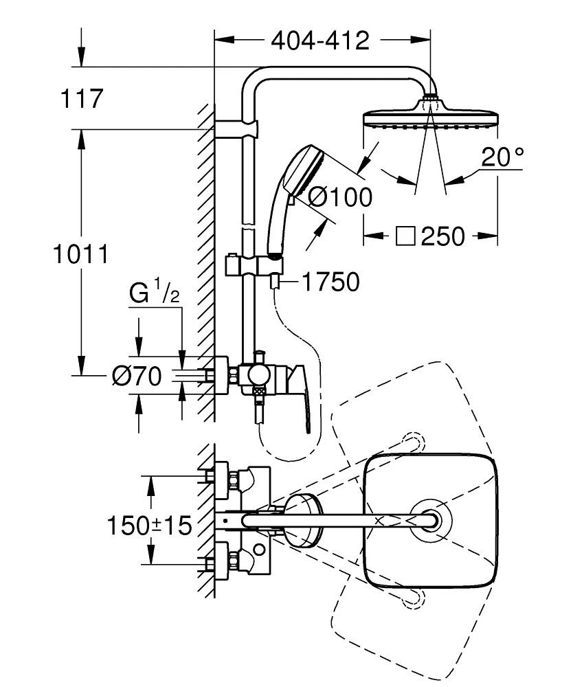 Dušo sistema Grohe Tempesta Cosmopolitan System 250 Cube 26692000