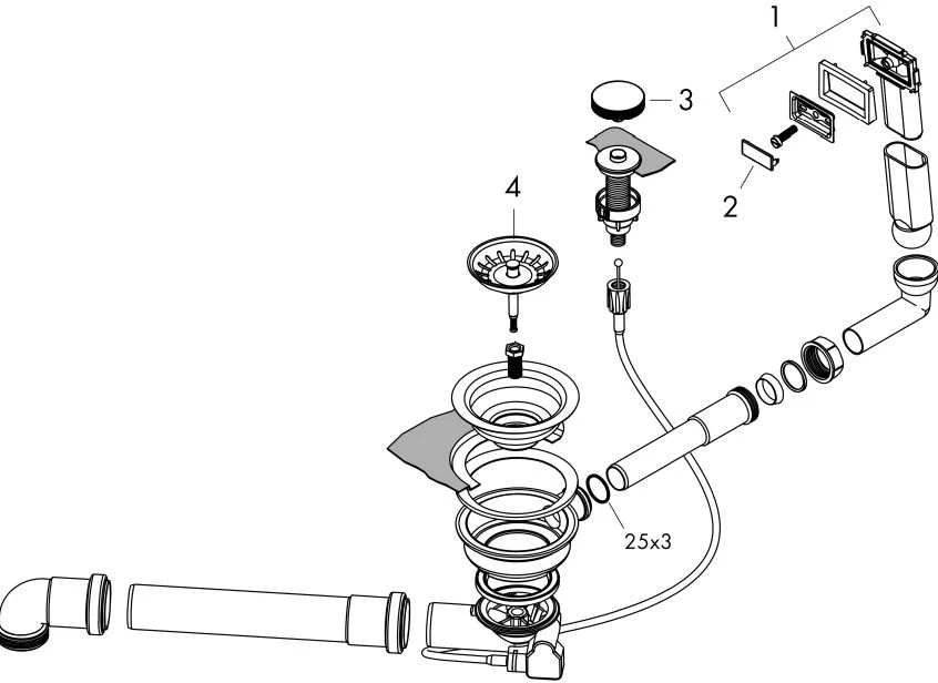 Sifonas su dugno vožtuvu ir persipildymo rinkiniu D16-11 Hansgrohe 43937000