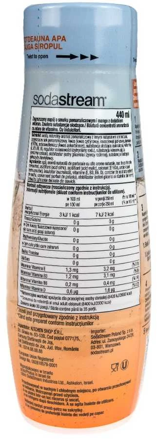 Apelsinų ir mangų skonio SodaStream Zero Orange Mango sirupas, 440ml