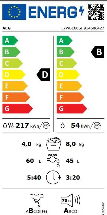Skalbimo mašina AEG L7WBE68SI