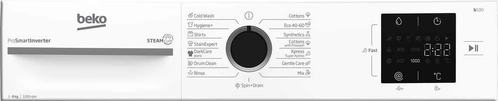 BEKO Skalbimo mašina BM1WFSU36233WB, 6kg, Energy class B, 44.6 cm, 1200 rpm, Inverter motor, Steam Cure