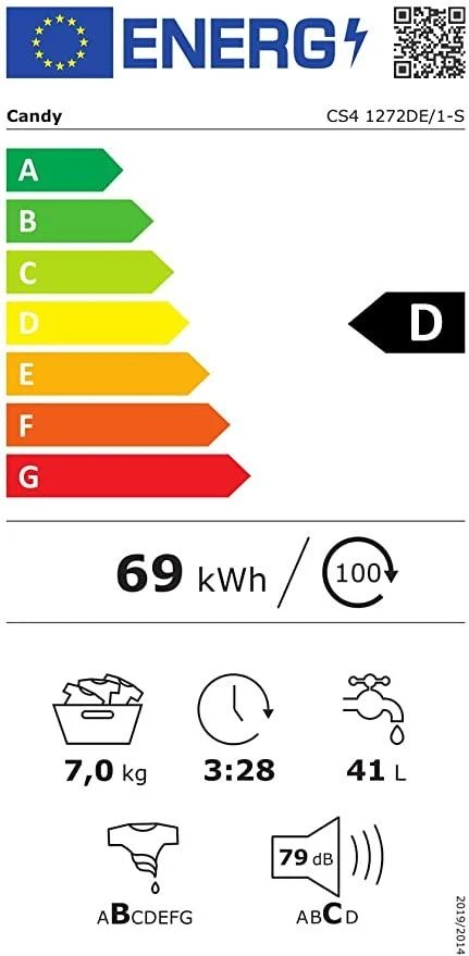 Skalbimo mašina Candy CS4 1272DE/1-S, balta