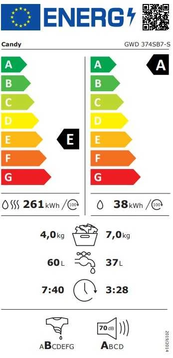 Skalbimo mašina Candy GWD 374SB7-S, 1300 rpm, 7 kg