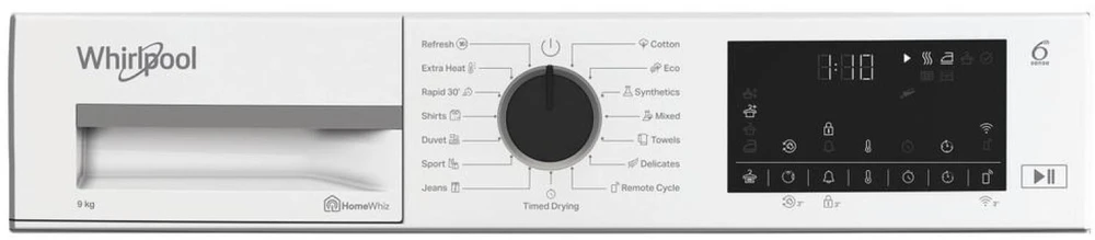 „Whirlpool“ džiovyklė | WP D9 WBS EE | Energijos vartojimo efektyvumo klasė D | Priekinis pakraunamas | 9kg | Šilumos siurblys | Skaitmeninis | Gylis 61 cm | Baltas