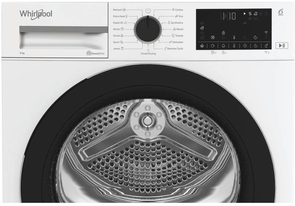 „Whirlpool“ džiovyklė | WP D9 WBS EE | Energijos vartojimo efektyvumo klasė D | Priekinis pakraunamas | 9kg | Šilumos siurblys | Skaitmeninis | Gylis 61 cm | Baltas