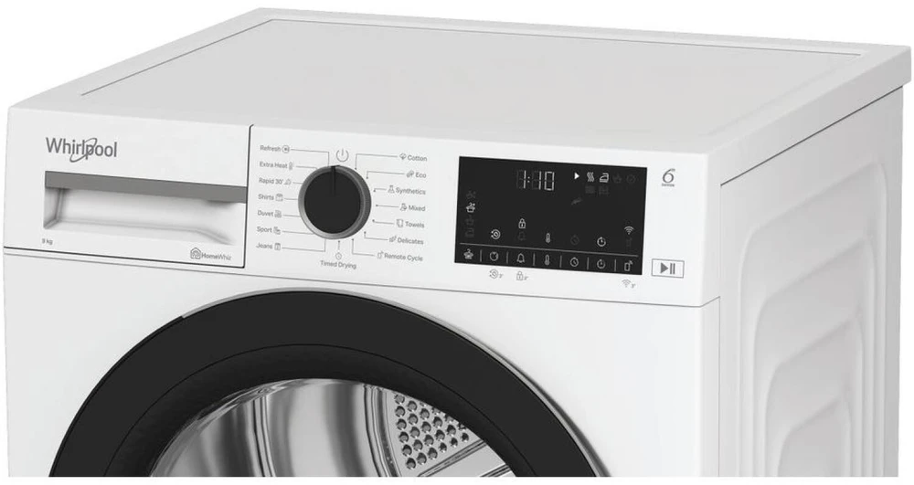 „Whirlpool“ džiovyklė | WP D9 WBS EE | Energijos vartojimo efektyvumo klasė D | Priekinis pakraunamas | 9kg | Šilumos siurblys | Skaitmeninis | Gylis 61 cm | Baltas
