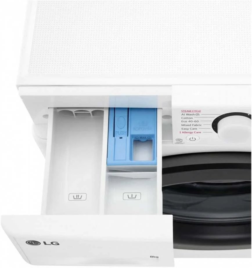 LG | Skalbimo mašina | F2WR508SWW | Energy efficiency class A | Front loading | Skalbimo talpa 8kg | 1200 RPM | Gylis 47.5 cm | Plotis 60 cm | Ekranas | LED | Steam function | Direct drive | Baltas