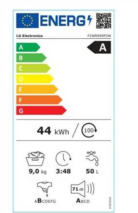 LG | Skalbimo mašina | F2WR909P3W | Energy efficiency class A | Front loading | Skalbimo talpa 9kg | 1200 RPM | Gylis 47.5 cm | Plotis 60 cm | LED | Steam function | Direct drive | Wi-Fi | Baltas
