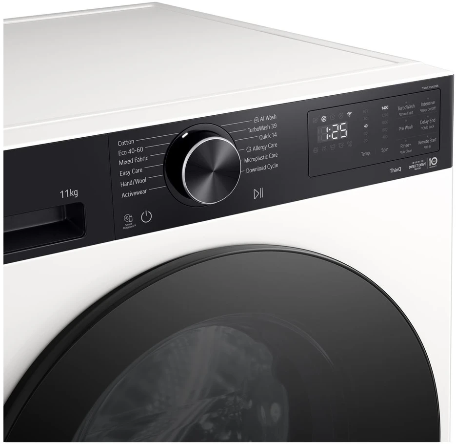 LG | Skalbimo mašina | F4X5011TKB | Energy efficiency class A | Front loading | Skalbimo talpa 11 kg | 1400 RPM | Gylis 57 cm | Plotis 60 cm | Ekranas | LED | Baltas