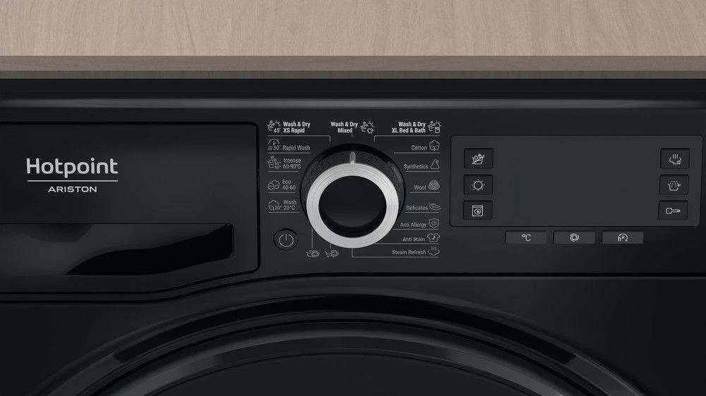 Hotpoint ARISTON Hotpoint | Skalbimo mašina With Dryer | NDD 11725 BDA EE | Energy efficiency class E | Front loading | 7kg | Skalbimo talpa 11 kg | Yes | LCD | Gylis 61 cm | Steam function | Juodas