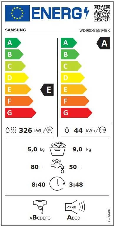 Skalbimo mašina - džiovyklė Samsung WD90DG6G94BKU4