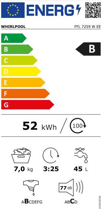 WHIRLPOOL Skalbimo mašina FFL 7259 W EE, 7kg, 1200 rpm, Energy class B, Gylis 57.5 cm