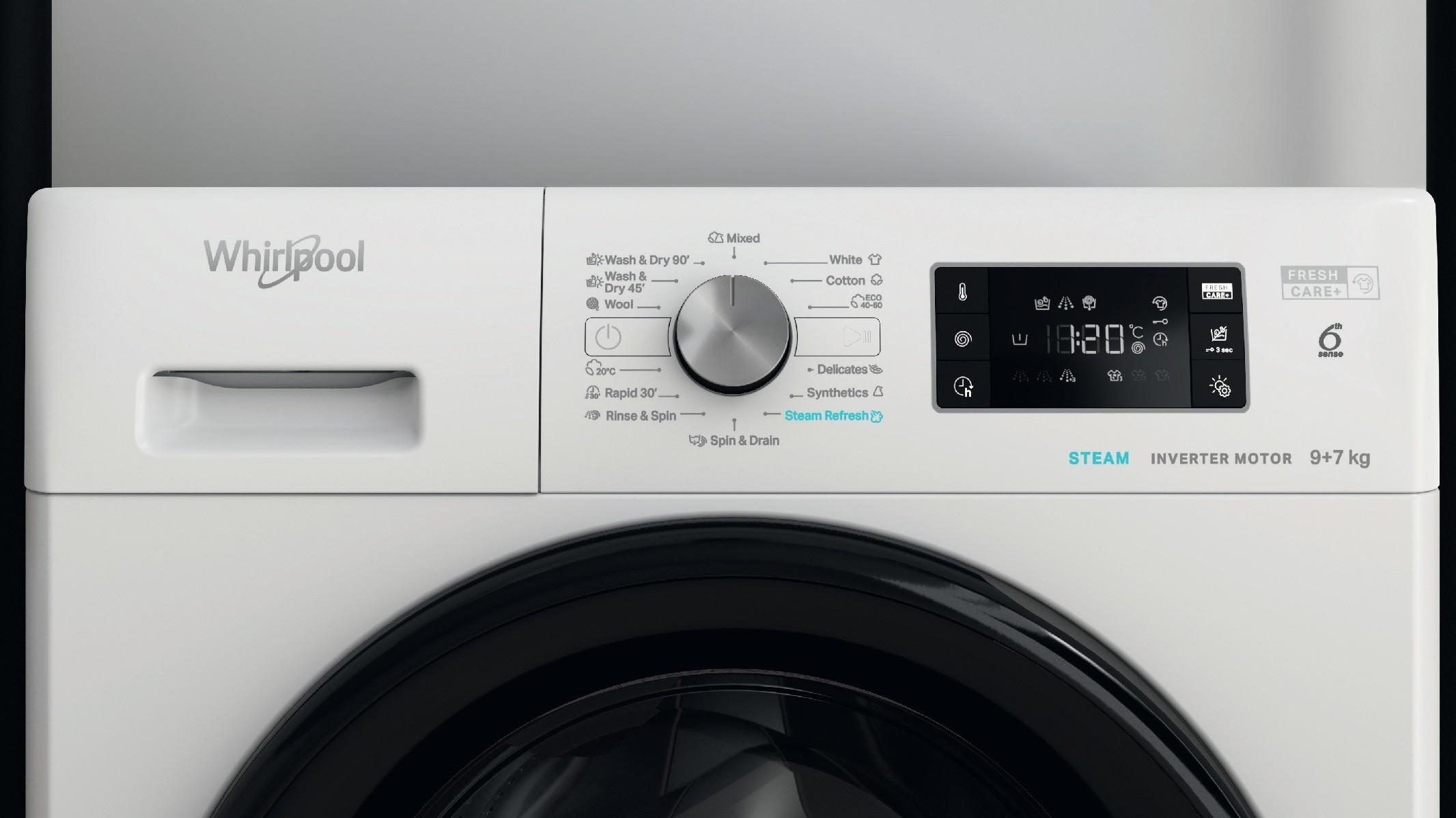WHIRLPOOL Skalbimo mašina - Džiovintuvas FFWDB 976258 BV EE, E energetinė klasė, 9kg - 7kg, 1600 aps./min., Gylis 60,5 cm, Inverterinis variklis, Garų atnaujinimas