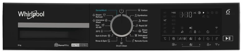 Whirlpool | Skalbimo mašina | WPM 87W ADS EE | Energy efficiency class A | Front loading | Skalbimo talpa 8kg | 1400 RPM | Gylis 55 cm | Plotis 60 cm | Ekranas | Digital | Baltas