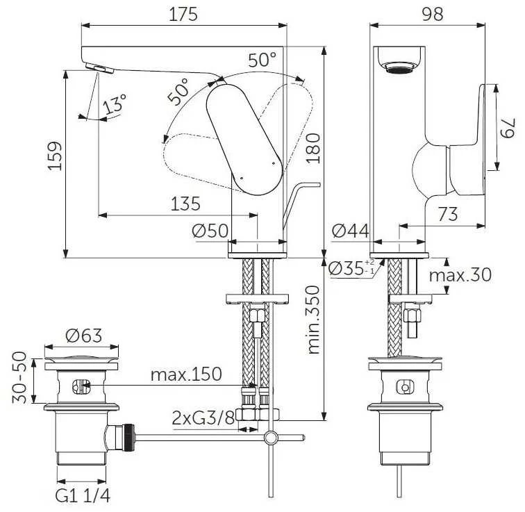 Standart Praustuvo maišytuvas Ideal Standard CERAFINE O BC703XG, juodas matinis