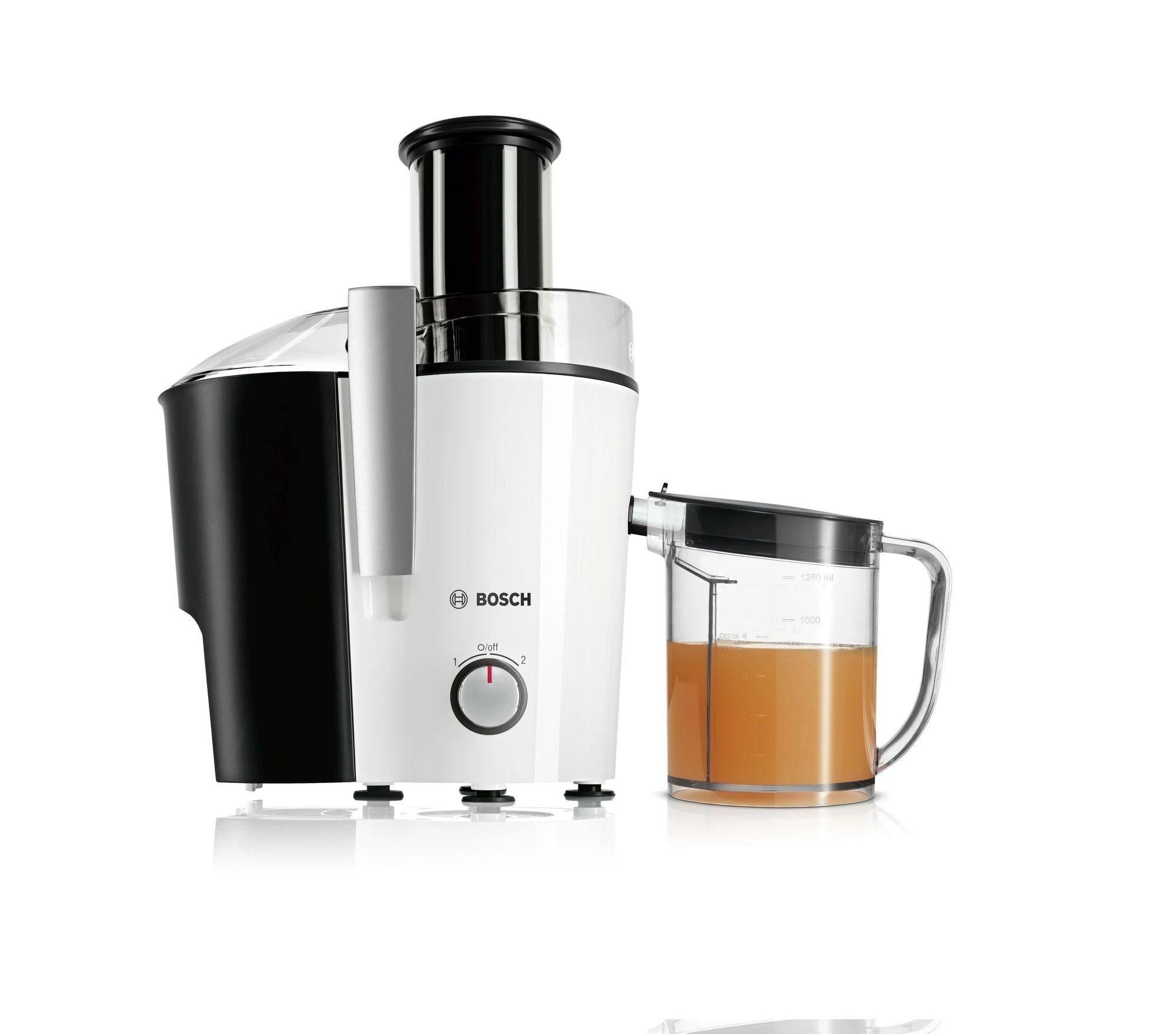 Sulčiaspaudė Juicer | Bosch | MES25A0 | Type Centrifugal juicer | Juodas/Baltas | 700 W | Extra large fruit input | Greičių skaičius 2