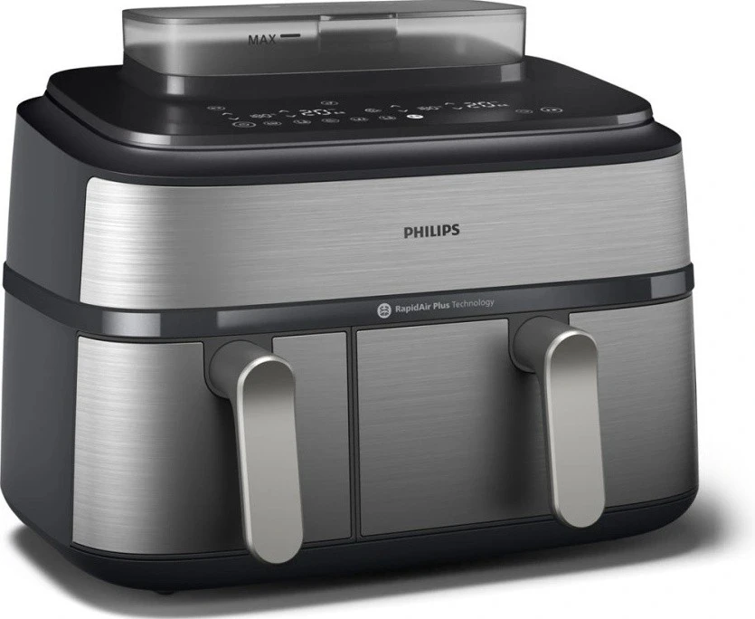 Naujiena Dviejų krepšelių gruzdintuvė su garų funkcija  Philips 5000 Series NA555/00, Sidabrinė