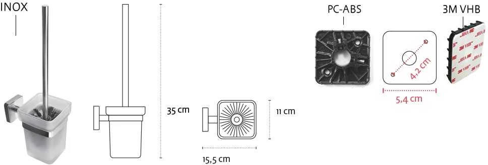 Tualeto šepetys Kapitan QUATTRO 47 01 55, juodas matinis