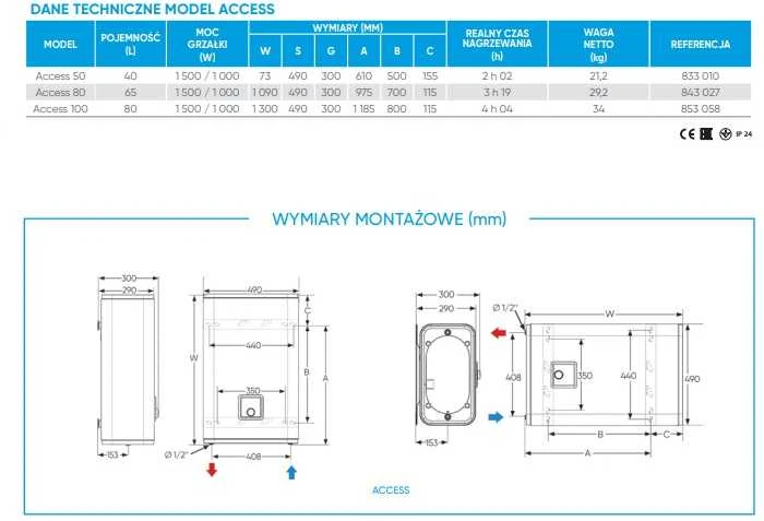 Vertikalus elektrinis plokščias vandens šildytuvas Atlantic FLAT O Pro+ 80 (65L) 843027