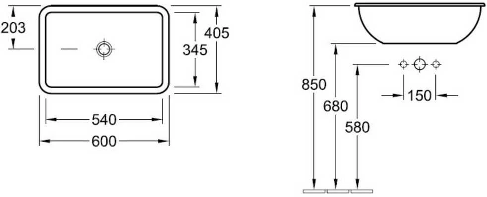 Villeroy & Boch izlietne Loop & Friends, 600x405 mm, virsmā, balta