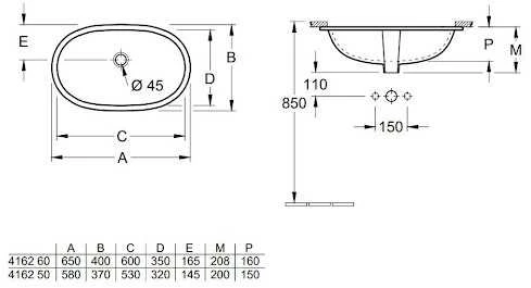 Villeroy & Boch izlietne O.novo, 600x350 mm, zem virsmas, balta CP