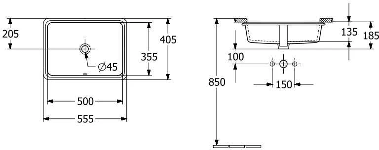Villeroy & Boch Praustuvas montuojamas iš apačios Villeroy amp Boch Tube 41525001