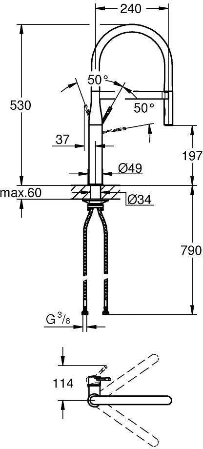 Grohe virtuves izlietnes maisītājs Essence Profi ar izvelkamu dušu, hroms/matēts juodas